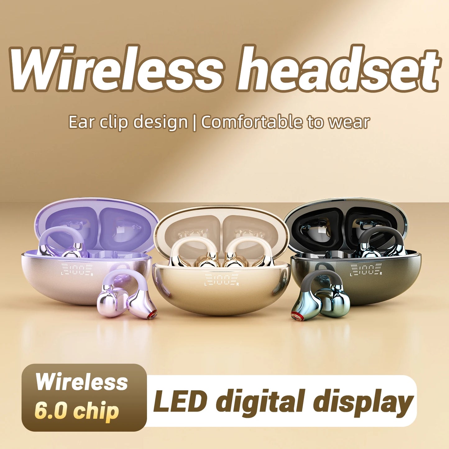 SK39 Wireless Bluetooth Earphones 6.0,Ear Clip Headphones,Sports Noise Reduction Headset Voice Call Earbuds,Adults Surprise Gift