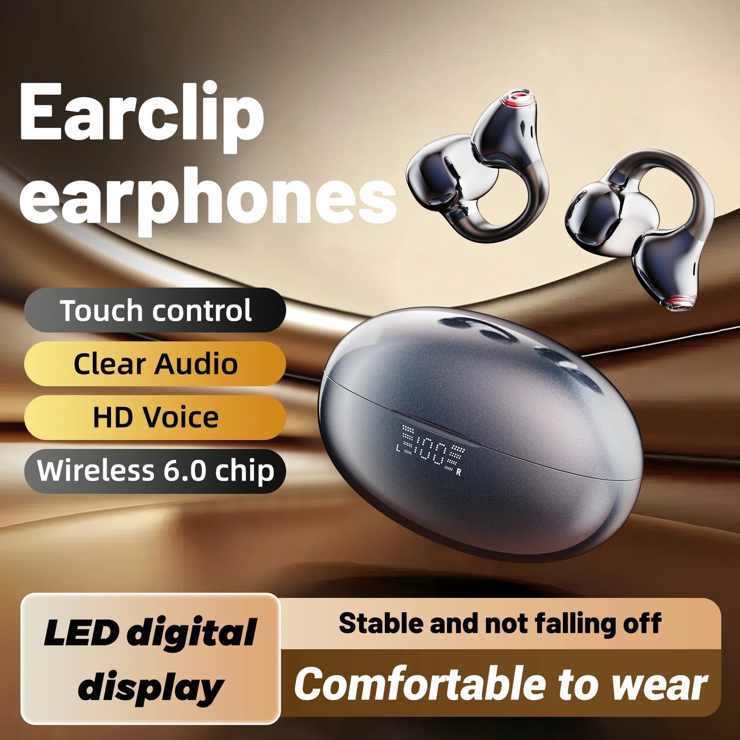 SK39 Wireless Bluetooth Earphones 6.0,Ear Clip Headphones,Sports Noise Reduction Headset Voice Call Earbuds,Adults Surprise Gift