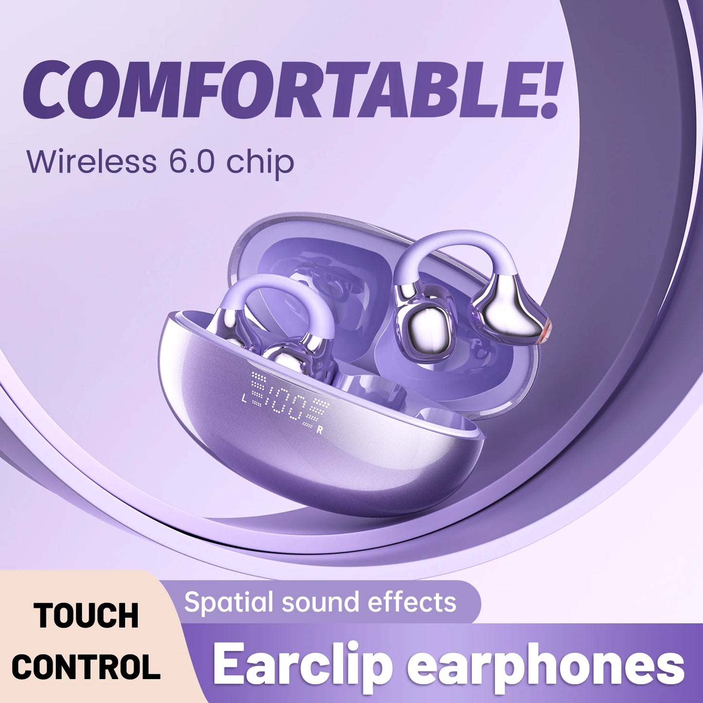 SK39 Wireless Bluetooth Earphones 6.0,Ear Clip Headphones,Sports Noise Reduction Headset Voice Call Earbuds,Adults Surprise Gift