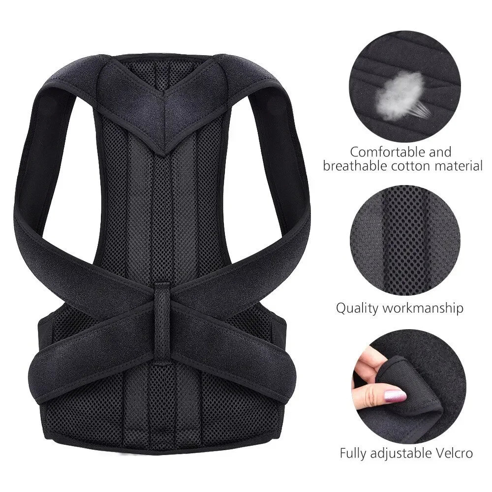 1 piece back posture corrector with adjustable, breathable shoulder and waist support straps