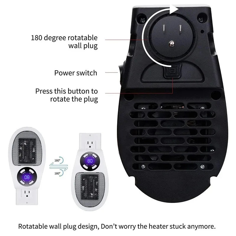 Portable Electric Heater Mini Radiator Plug in Wall with Remote Control Fast Heating Hand Warmer for Room Office Desk Use