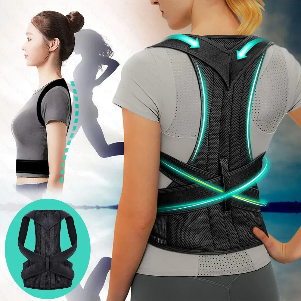1 piece back posture corrector with adjustable, breathable shoulder and waist support straps